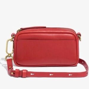 Madewell Red Leather Crossbody Bag - Classic Compact Shoulder Bag